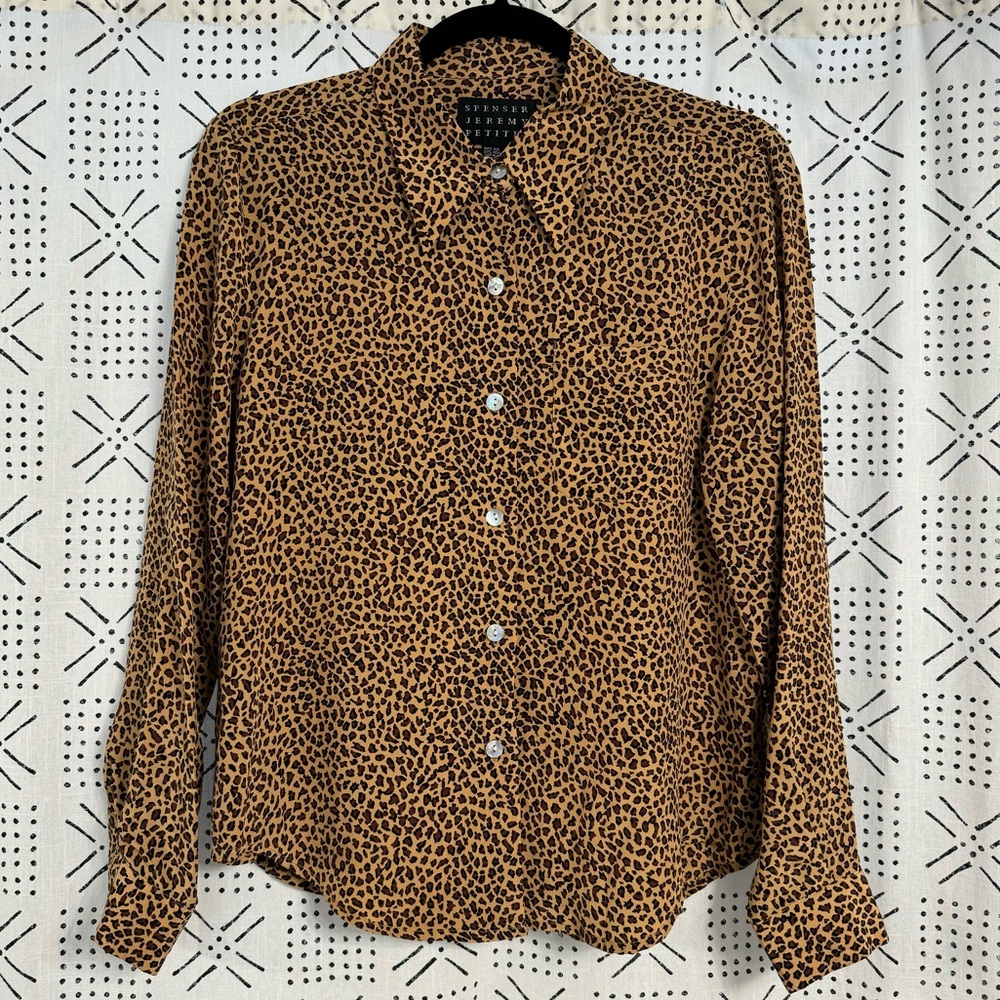 SPENSER JEREMY Vintage Silk Leopard Print Button-Up Shirt - Picture 1 of 9